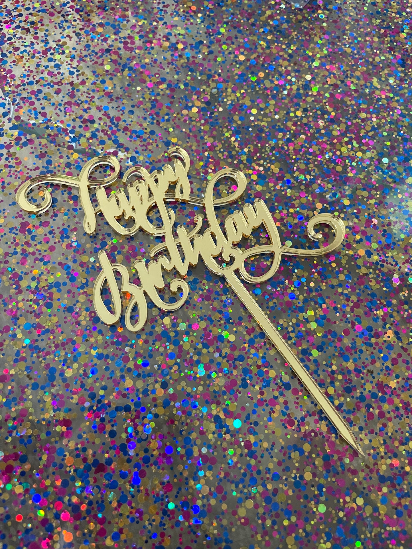 Mirror Acrylic Happy Birthday Cake Topper