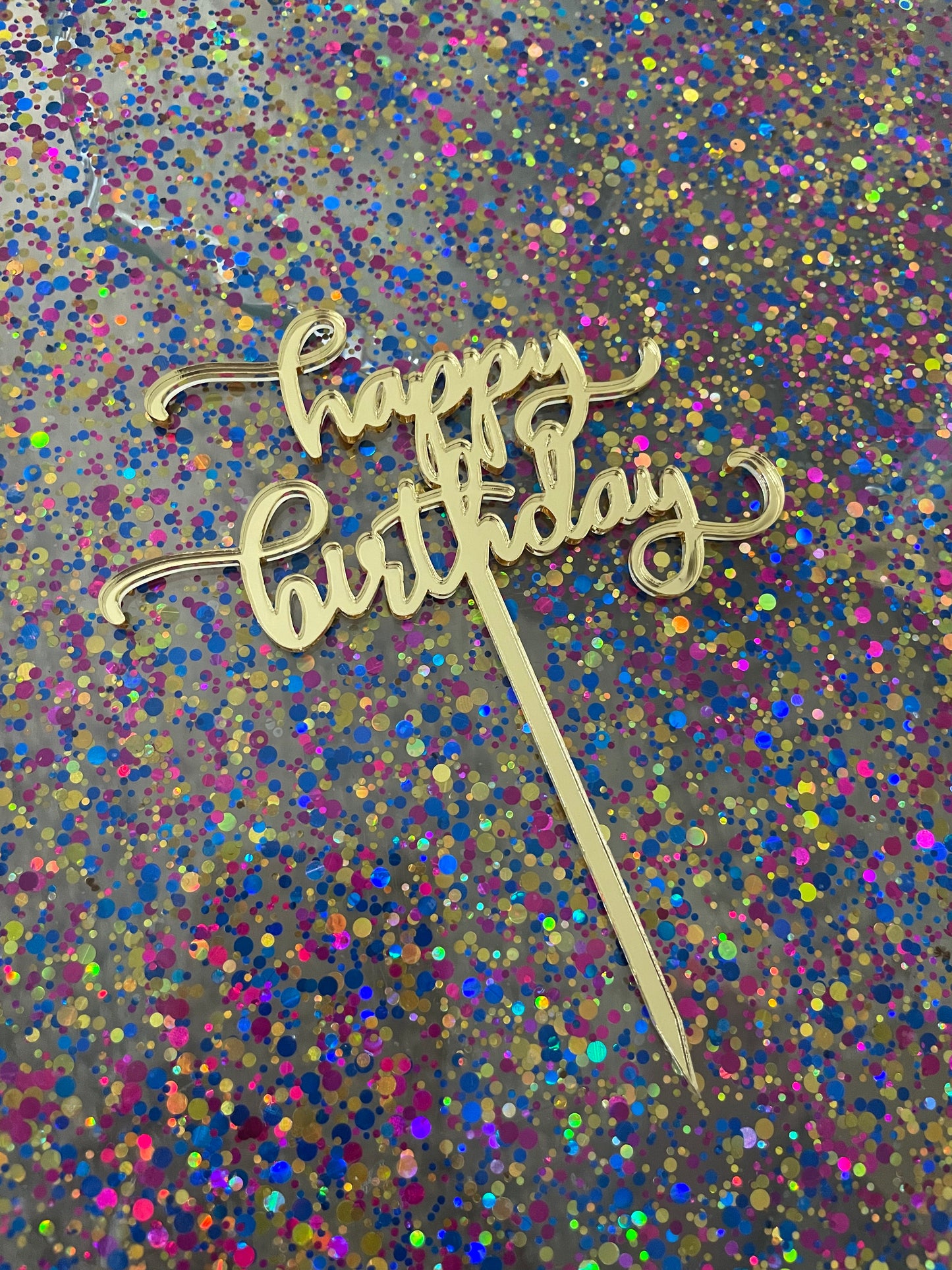 Mirror Acrylic Happy Birthday Cake Topper